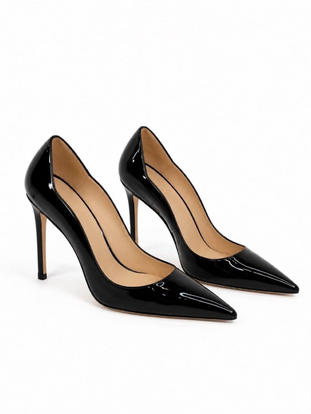 Stuart Weitzman Black Patent Leather Pointed-Toe Stiletto Pumps